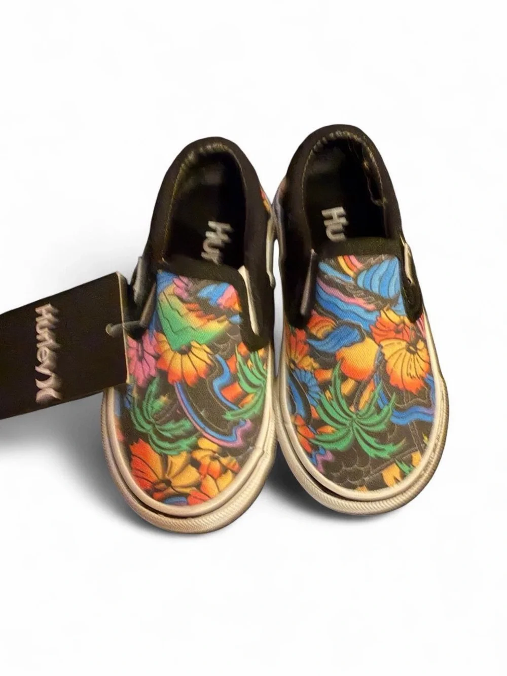 Hurley Women's Black Slip-On Sneakers with Multicolor Floral Print